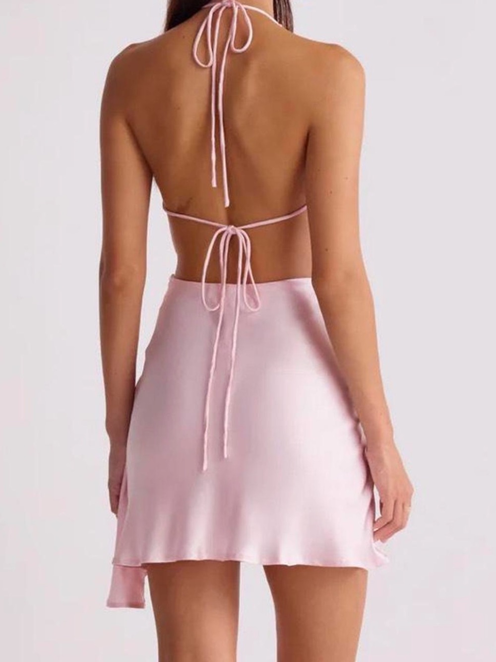 SNDYS Rosita Blush Pink Satin Halter Mini Dress